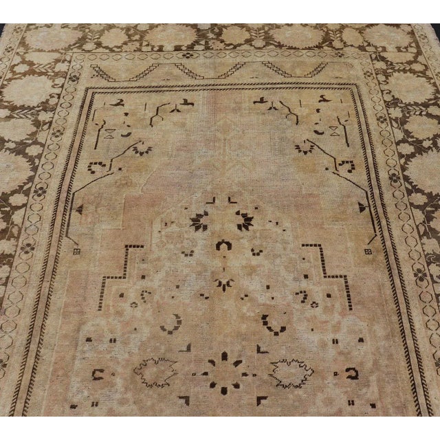 Mid 20th Century Vintage Oushak Rug With Muted Neutral Colors in Tan, Beige, Taupe, Gray & Brown For Sale - Image 5 of 13