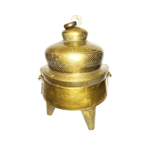 Vintage Hand Made Footed Solid Brass Lidded Vessel