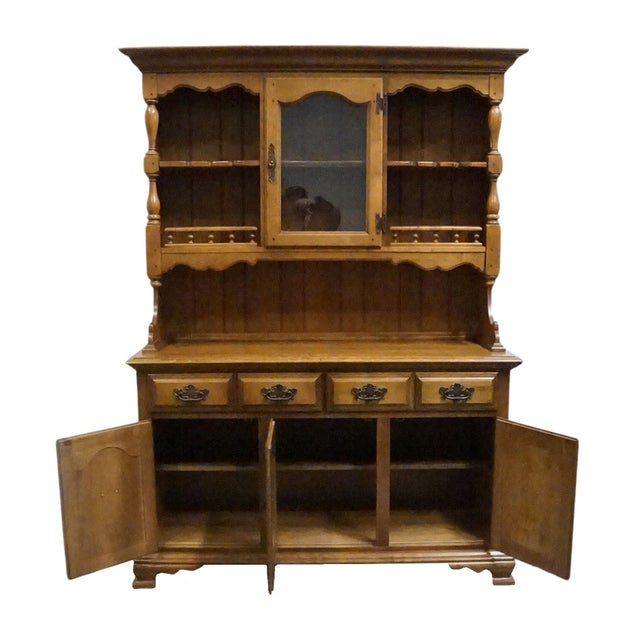 Wood Keller Furniture Solid Maple Colonial Early American 54" Buffet W. Display Hutch For Sale - Image 7 of 15