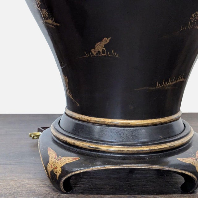 2000 - 2009 Chinoiserie Style Black Lacquer Table Lamp With Gilt Decoration For Sale - Image 5 of 6