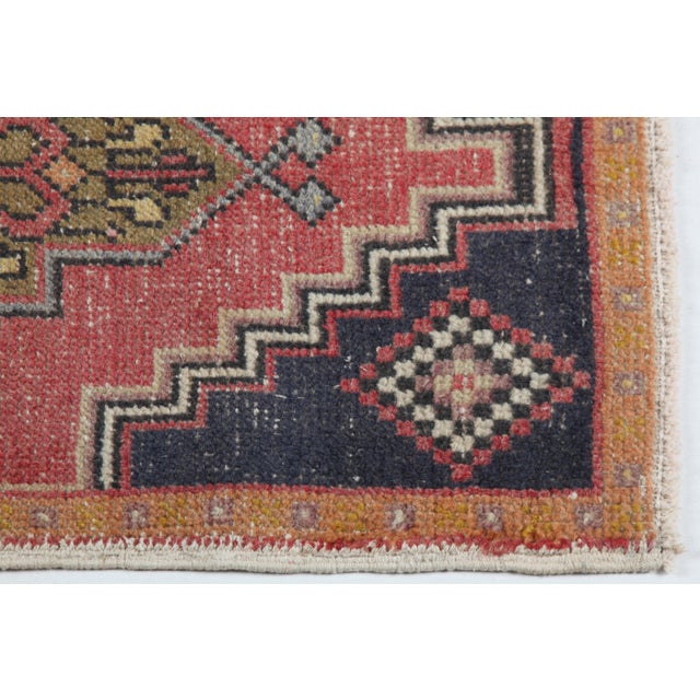 Textile Mid 20th Century Traditional Turkish Entry Rug – Geometric Medallion & Floral Motifs -1' 9'' X 3' 4'' For Sale - Image 7 of 11
