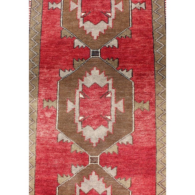 Vintage Turkish Oushak Medallion Runner in Soft Red, Lt. Blue, Cream 3'6 X 10' For Sale In Atlanta - Image 6 of 8