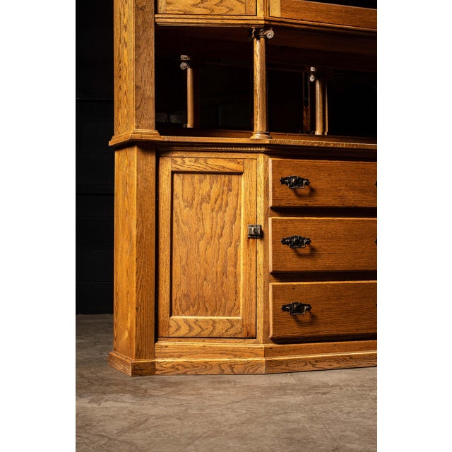 Early 20th Century Massive Oak Sideboard Hutch With Columned Buffet For Sale - Image 4 of 9
