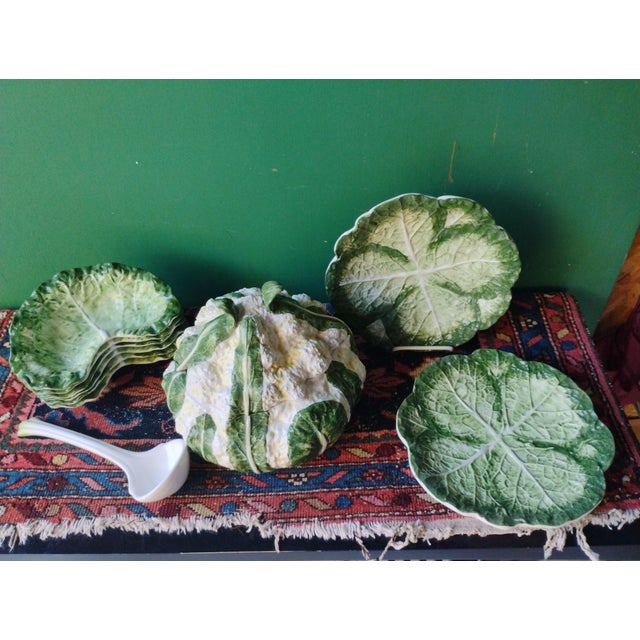 A set of 11 pieces from my Mother in laws Majolica collection. Six Cabbage bowls, 2 large underplates(10"" each) and a...
