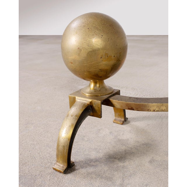 Pair of English Regency Style Brass Cannonball Andirons For Sale In Sacramento - Image 6 of 16