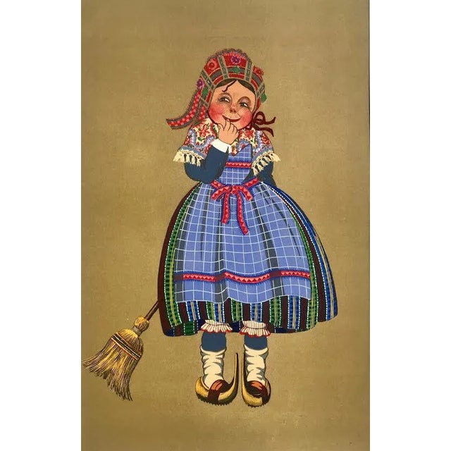 Figurative Vintage French Regional Costume Print 1929 Young Girl of Bethmale France For Sale - Image 3 of 6