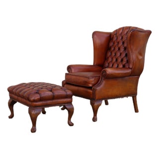 Vintage Chesterfield Tufted Leather Wingback Chair | English Library Style, 1960s For Sale