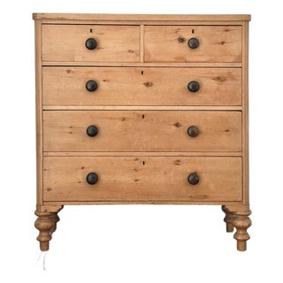 Antique English Pine Chest of Drawers (Dresser)with Dark Knobs - Circa 1870 For Sale