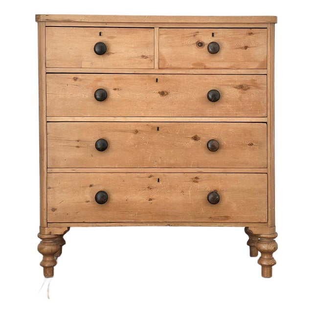 Antique English Pine Chest of Drawers (Dresser)with Dark Knobs - Circa 1870 For Sale