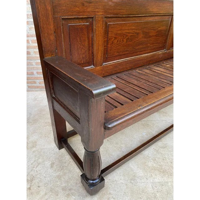 Large Early 20th Century French Bench in Oak with Long Seat, 1940s For Sale - Image 9 of 13