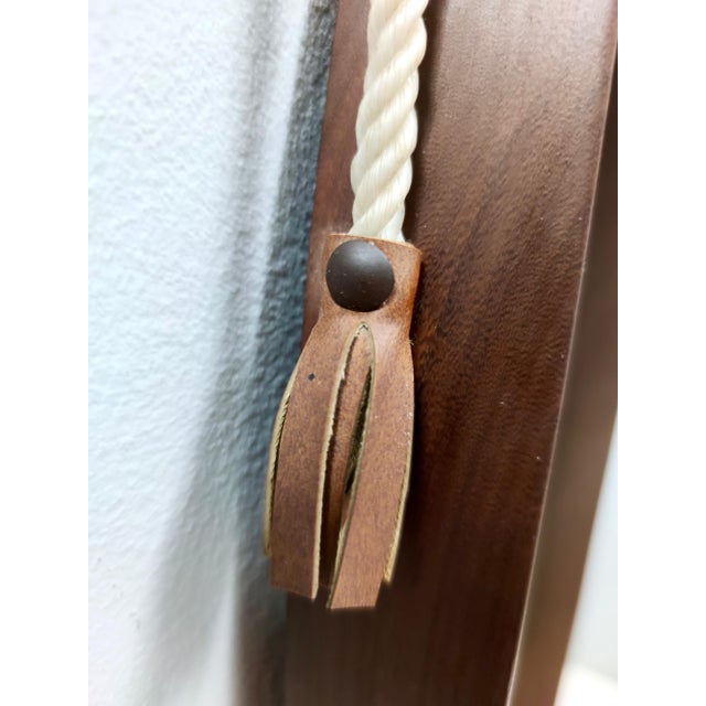 Brown Vintage Oval Wall Mirror with Ebonized Beech Frame and Nylon Rope, Italy, 1950s For Sale - Image 8 of 10