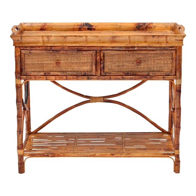 English Serving Console, Brown, Rattan For Sale