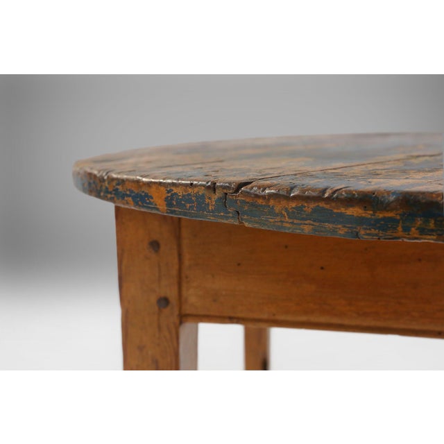 Wood French Round Side Table in Oak with Blue Top, 1850s For Sale - Image 7 of 15