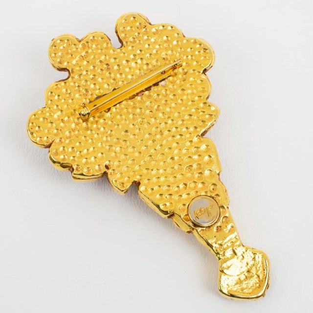 1980s Kalinger Paris Gilded Resin and Red Cabochons Bouquet Brooch For Sale - Image 5 of 7