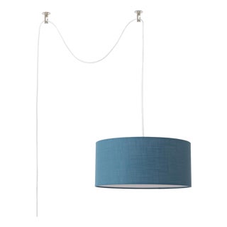 Stretch 18"d Swag Lamp - Turquoise Linen Drum Shade, Plug-In, Dimmable, Bulb Included For Sale