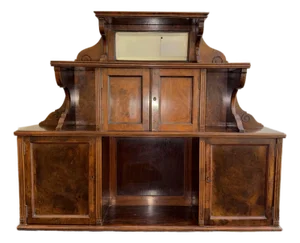Antique Victorian English Wall Cabinet or Hutch With Burled Wood