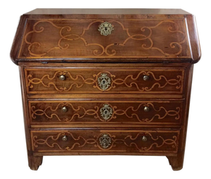 18th Century Italian Baroque Inlaid Walnut Drop-Front Secretary Desk / Commode