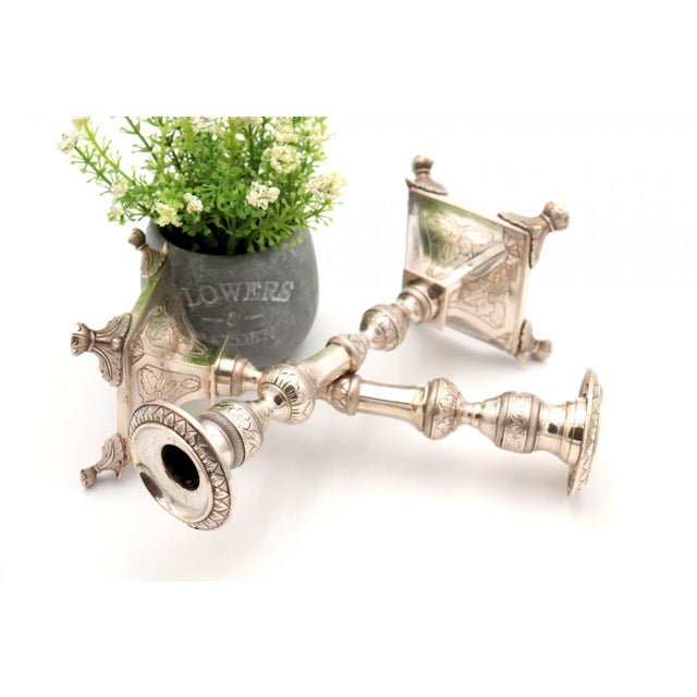 Silver Candlesticks with Turned Stems, Set of 2 For Sale - Image 4 of 7