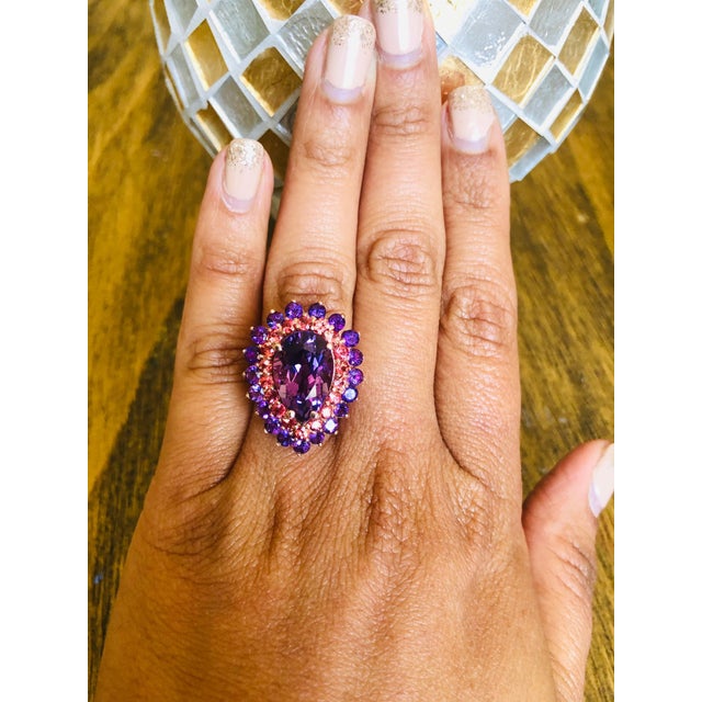 Purple 8.90 Carat Amethyst Sapphire Pear Cut Rose Gold Cocktail Ring Size 7 For Sale - Image 8 of 8