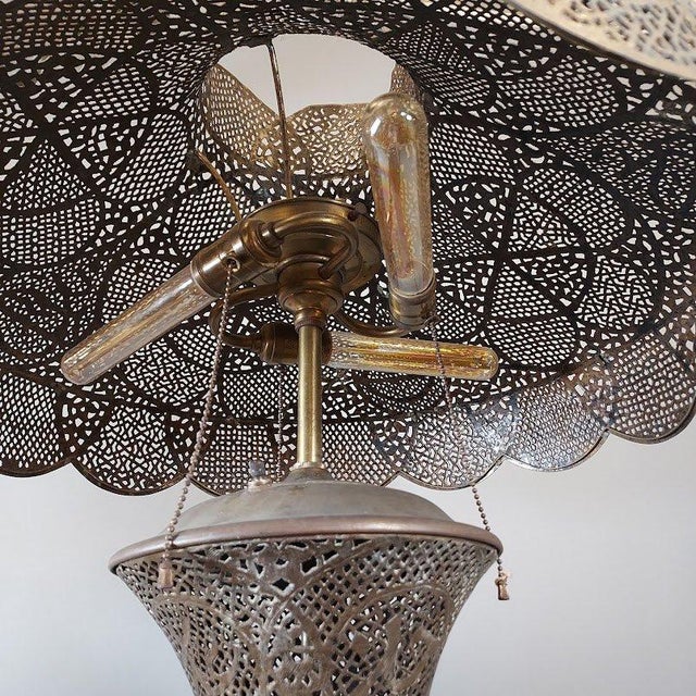 Boho Chic 1950s Syrian Pierced Brass Floor Lamp For Sale - Image 3 of 13