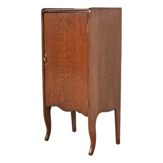 Antique Victorian Carved Tiger Oak Music Cabinet, Circa 1900 For Sale