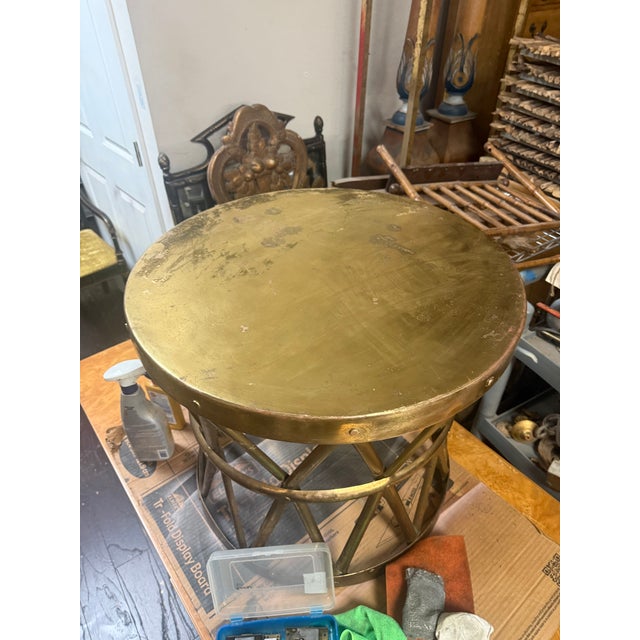 Sarreid Ltd. Neo-Classical Campaign Style Tambour Drum Form Brass Side Table Att. Sarreid For Sale - Image 4 of 4