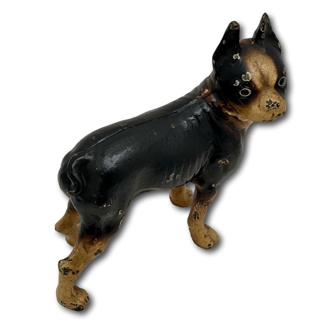 Oxblood Red Hard 2 Find Vintage 1930s Hubley Manufacturing Co. Brown Painted Boston Terrier Cast Iron Dog Doorstop For Sale - Image 8 of 18
