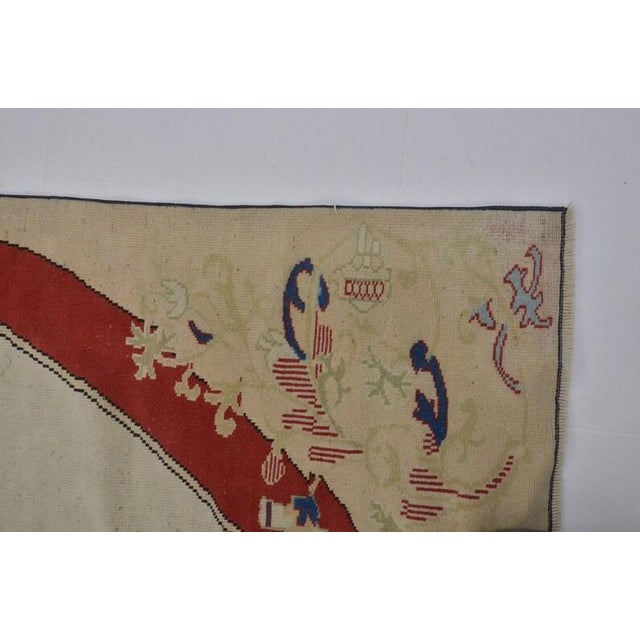Turkish Vintage Turkish Oushak Area Rug With Bold Red Oval Medallion and Cream Field For Sale - Image 3 of 10