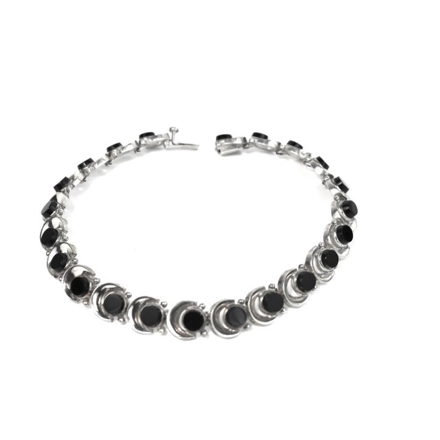 Mid 20th Century 1950s Antonio Pineda Modernist Mexico Sterling Onyx Parure Jewelry Set - 4 Pieces For Sale - Image 5 of 10