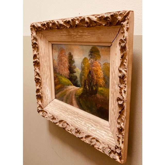 Vintage Oil Painting Autumn Landscape Giltwood Carved Frame Mid-Century For Sale - Image 12 of 18