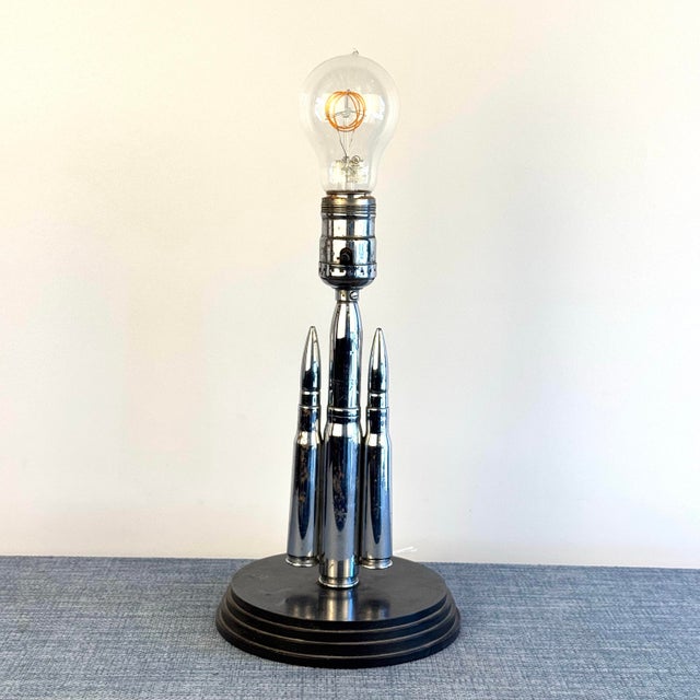 Vintage Rifle Shell Lamp With Black Pleated Shade For Sale - Image 4 of 4