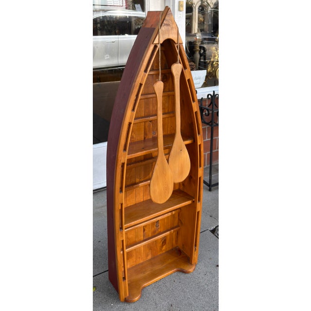Wood Vintage English Boat Form Etagere Bookshelf Bookcase For Sale - Image 7 of 7