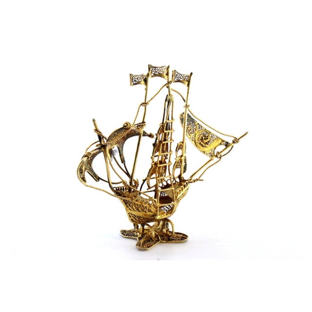 Small Silver Caravel with Gilded Filigree For Sale - Image 6 of 9