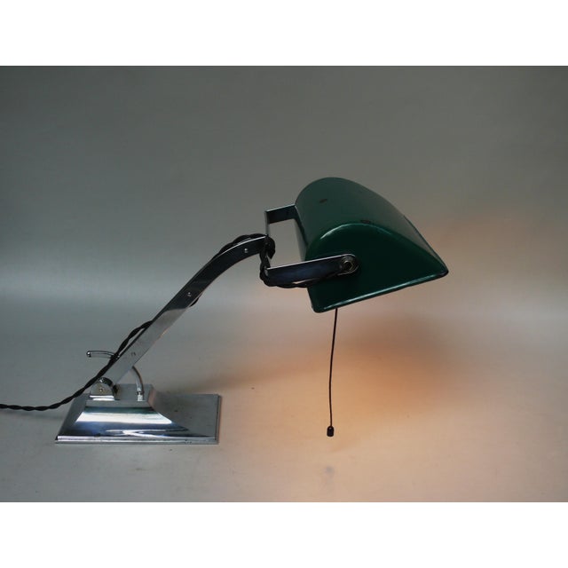 Art Deco Bankers Lamp in Chrome-Plated and Green Enameled Shade, 1920s For Sale - Image 10 of 18