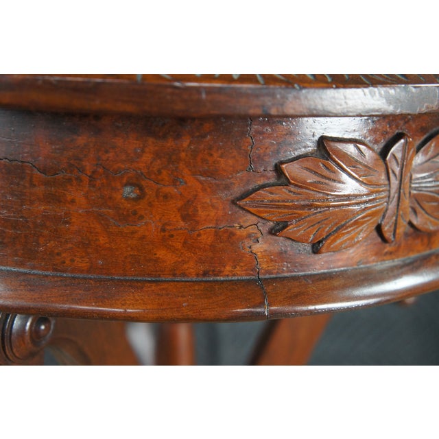 Antique Victorian Eastlake Walnut Burl Carved Pedestal Table Sculpture Stand For Sale - Image 12 of 12