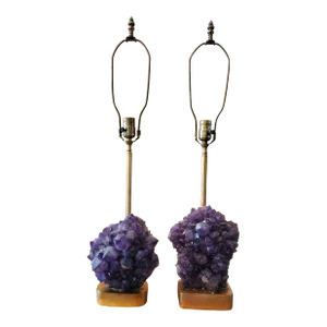 Vintage Pair Willy Daro Style Amethyst Rock Crystal Lamps