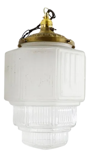 1930s Art Deco Rare Opaline Glass Pendant Light