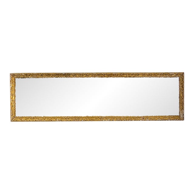 Antique Horizontal Long & Narrow Distressed Gilded Mirror For Sale
