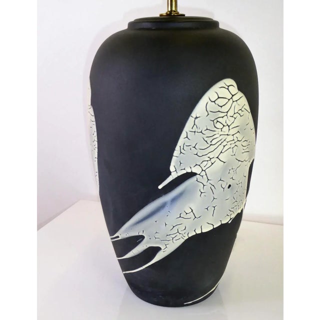 1960s Mid-Century Modern Vintage Lava Glaze Ceramic Lamp in Black For Sale - Image 5 of 13