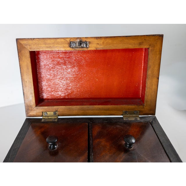 19th Century English Regency Sarcophagus Form Tea Caddy Box in Mahogany Veneer For Sale - Image 9 of 12