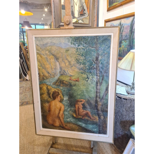 Japanese paris school mid 20th century impasto oil on canvas female nudes in a landscape by hoshizaki kōnosuke 星崎孝之助. The...