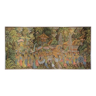 Large Vintage Balinese Painting on Silk from Ubud Bali 1960's For Sale