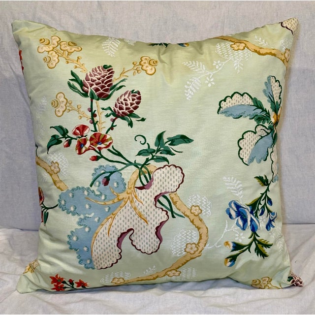 Brunschwig & Fils Moiré Silk Floral Pillow With Lee Jofa Vermicelli Chintz Back, 24” For Sale - Image 6 of 8