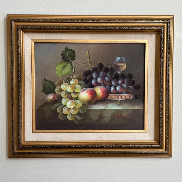 Original Acrylic on Board Fruit & Wine Still Life, Framed For Sale - Image 16 of 16