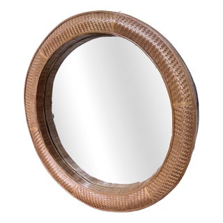 Round Wicker Mirror, 1960s For Sale