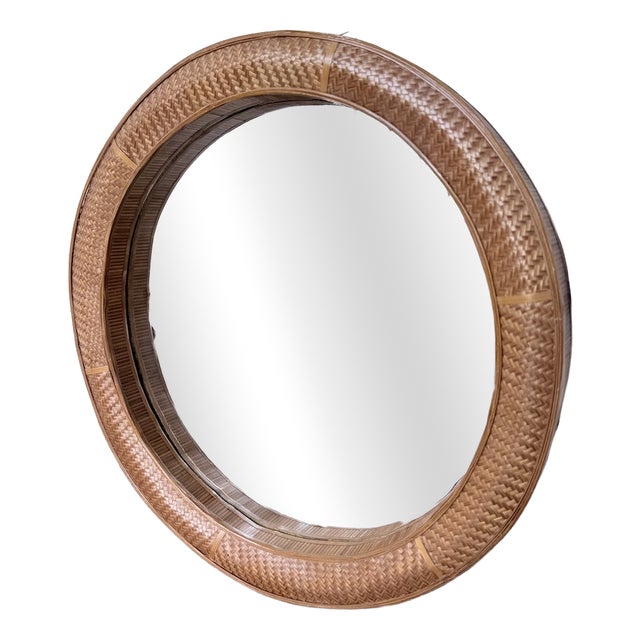 Round Wicker Mirror, 1960s For Sale