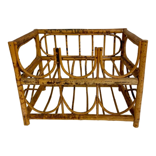 Vintage Tortoise Bamboo 6 Bottle Wine Rack For Sale