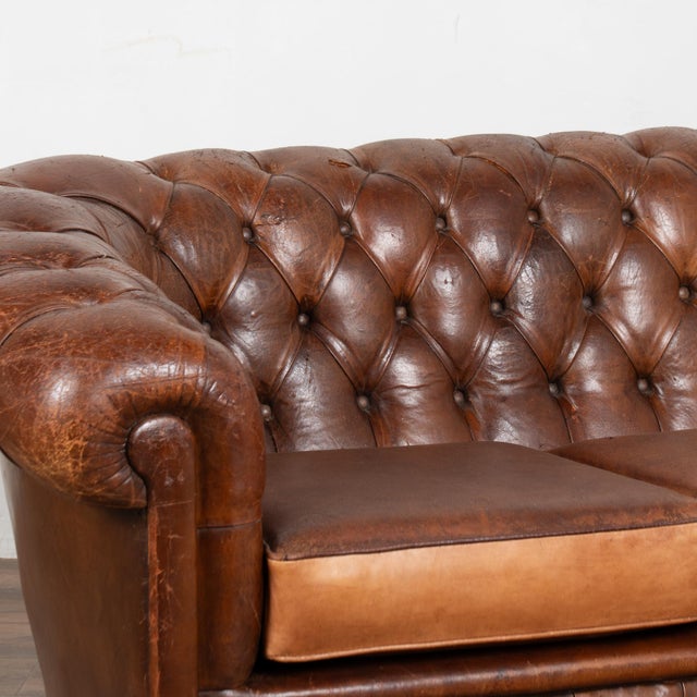 Mid 20th Century 20th Century Spanish Brown Vintage Leather Chesterfield Sofa For Sale - Image 5 of 18