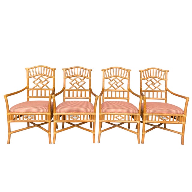 Lexington Furniture Fretwork Rattan Dining Chairs by Lexington - Set of 4 | Palm Beach Regency For Sale - Image 4 of 12