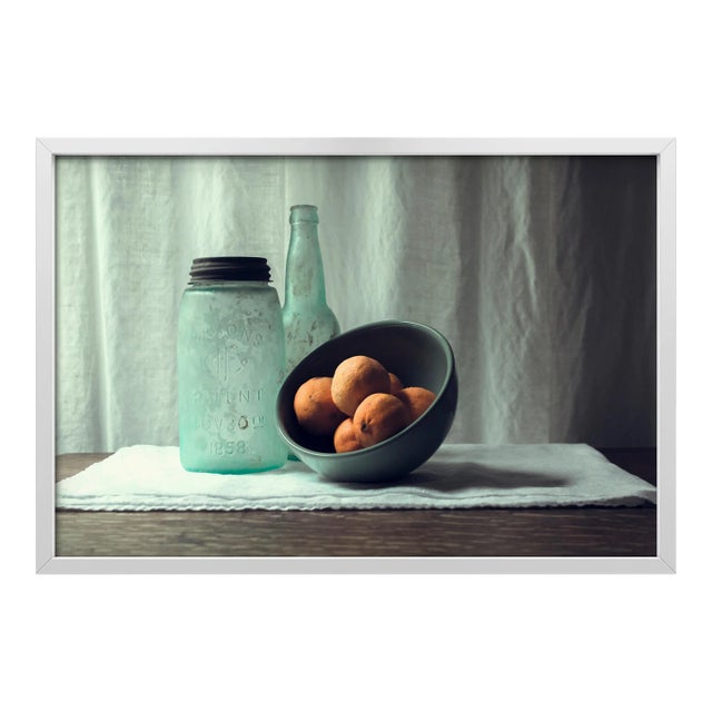Cyan Bottles and Citrus by Curtis Speer Print with White Frame - 40 X 60 For Sale